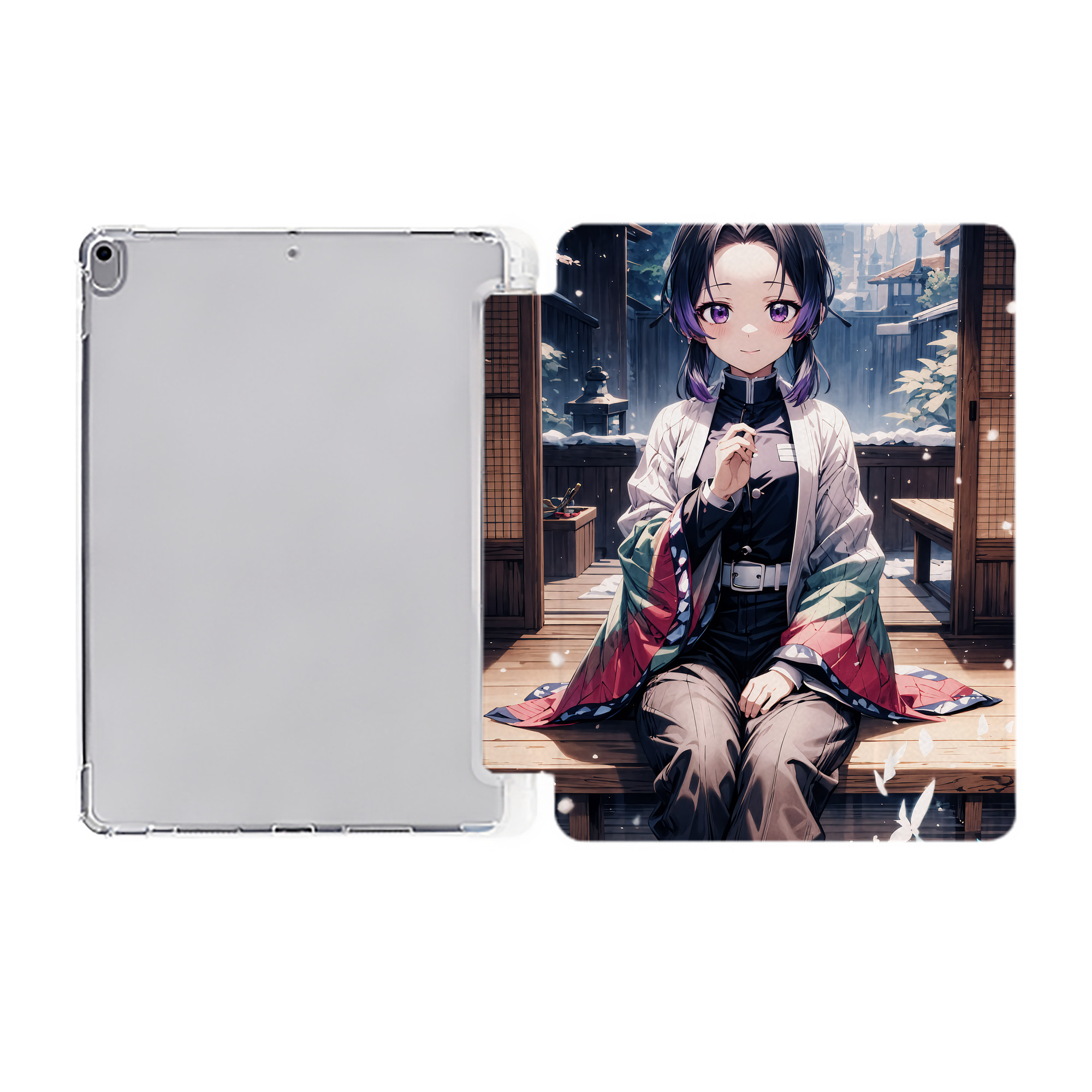 （画像用） 鬼滅の刃（きめつのやいば）蟲柱-胡蝶 しのぶ／こちょう しのぶ Kochou Shinobu IPad ケース ペン収納付き 三つ折りスタンド PUレザー×シリコン 対応機種9.5/10.5/10.9インチ